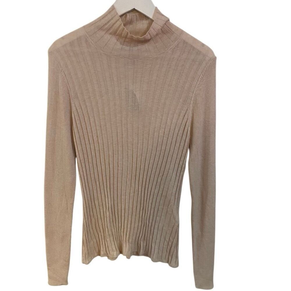 WHBM NWT ribbed mock neck cashmere blend long sleeve color Heather rose smoke XL - Picture 1 of 7